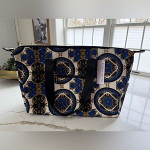NWT! Alice + Olivia Blue and Gold Patterned Tote